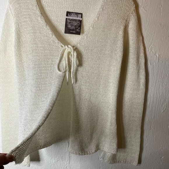 John P. Greece open front cardigan sweater white NWT size L - Picture 6 of 7